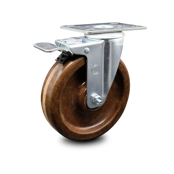 5 Inch High Temp Phenolic Wheel Swivel Top Plate Caster with Total Lock Brake